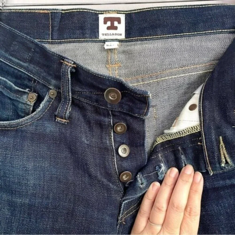 Tellason Dark Wash Low Rise Slim Straight Selvedge Jeans - 28 x 32.5